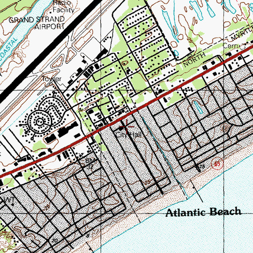 Topographic Map of Atlantic Beach Town Hall, SC
