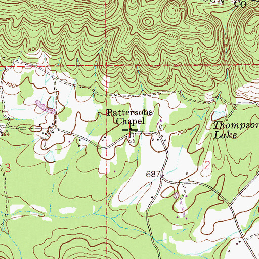 Topographic Map of Pattersons Chapel, AL