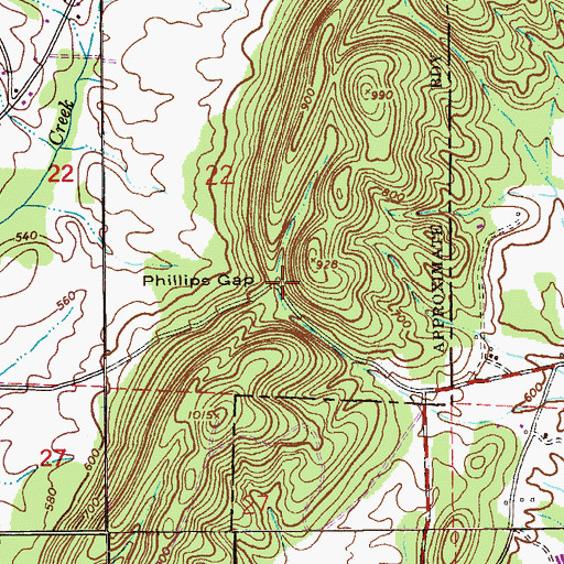 Topographic Map of Phillips Gap, AL
