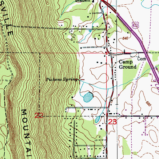 Topographic Map of Pickens Spring, AL