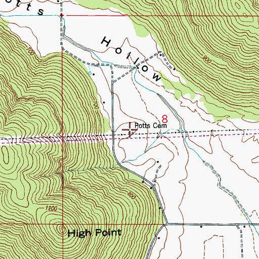 Topographic Map of Potts Cemetery, AL