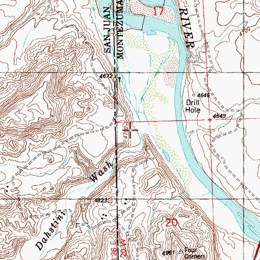 Topographic Map of Toh Dahstini Wash, CO