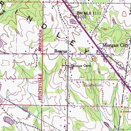 Topographic Map of Rescue Cemetery, AL