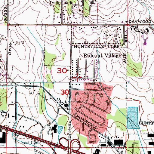 Topographic Map of Rideout Village, AL