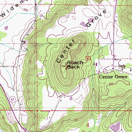Topographic Map of Roach Back, AL