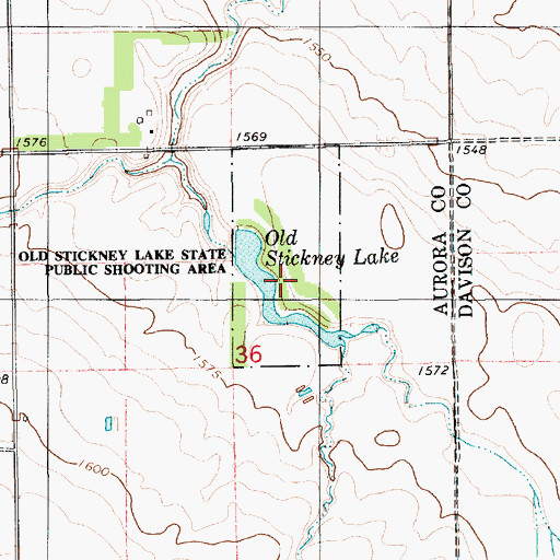Topographic Map of Old Stickney Lake State Public Shooting Area, SD