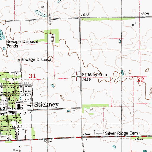 Topographic Map of Saint Mary Cemetery, SD