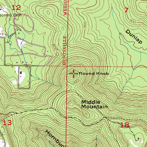 Topographic Map of Round Knob, AL