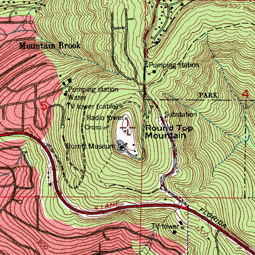 Topographic Map of Round Top Mountain, AL