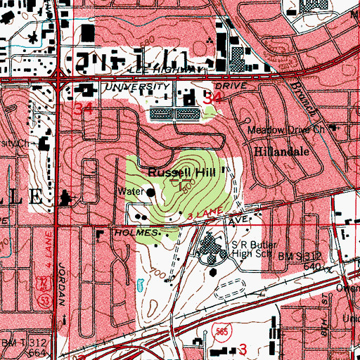 Topographic Map of Russell Hill, AL