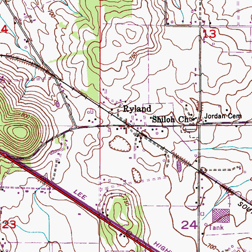 Topographic Map of Ryland, AL