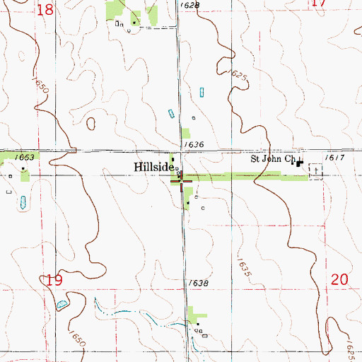 Topographic Map of Hillside, SD