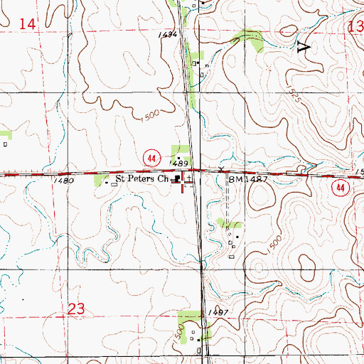 Topographic Map of Saint Peters Cemetery, SD