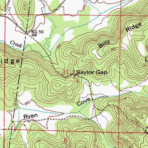 Topographic Map of Saylor Gap, AL