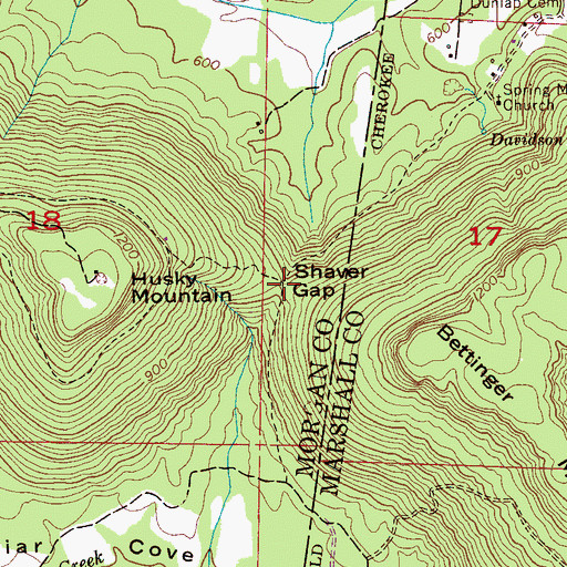 Topographic Map of Shaver Gap, AL