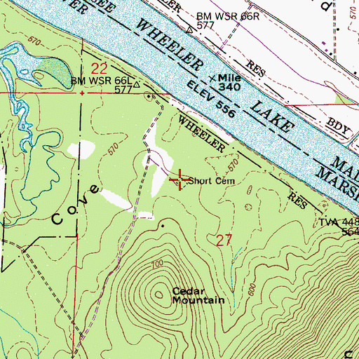 Topographic Map of Short Cemetery, AL