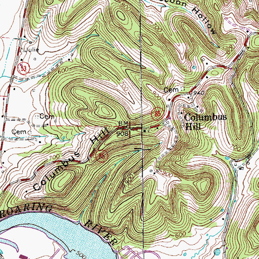 Topographic Map of Columbus Hill, TN
