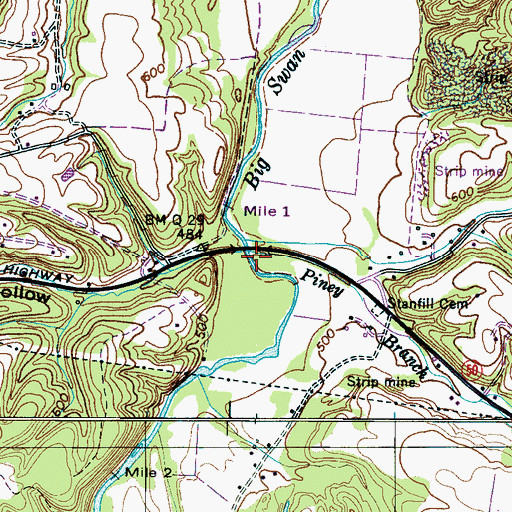 Topographic Map of Piney Branch, TN