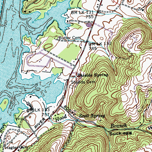 Topographic Map of Shields Spring, TN
