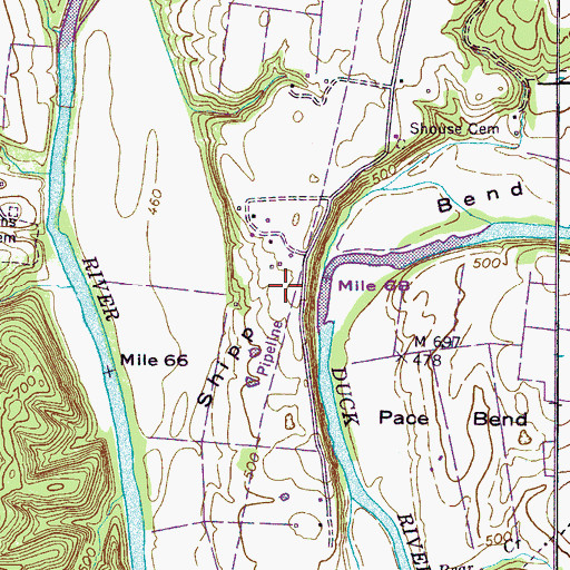 Topographic Map of Shipp Bend, TN