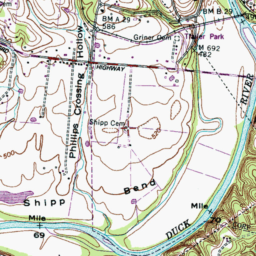 Topographic Map of Shipp Cemetery, TN