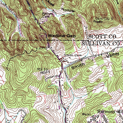 Topographic Map of Smith Valley, TN