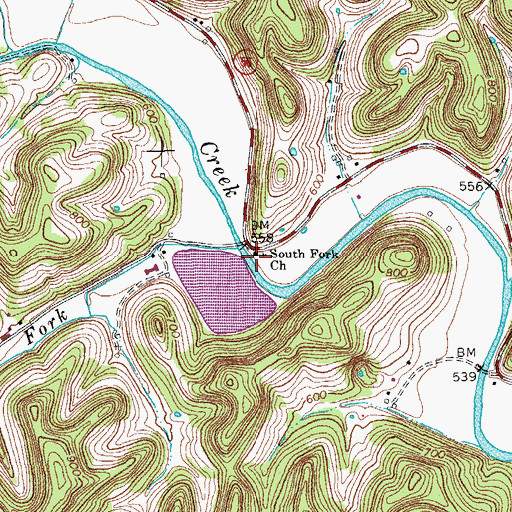 Topographic Map of South Fork Church, TN