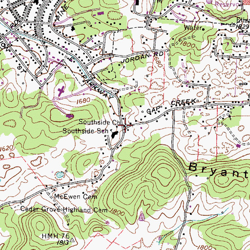 Topographic Map of Southside Church, TN