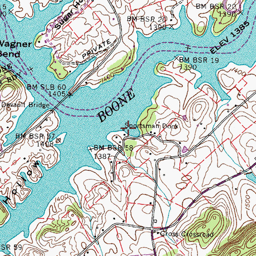 Topographic Map of Sportsman Dock, TN