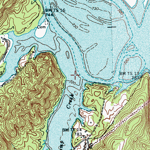 Topographic Map of Stamp Creek, TN