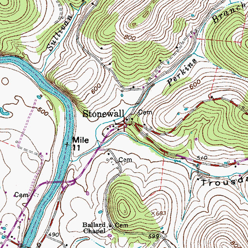 Topographic Map of Stonewall, TN