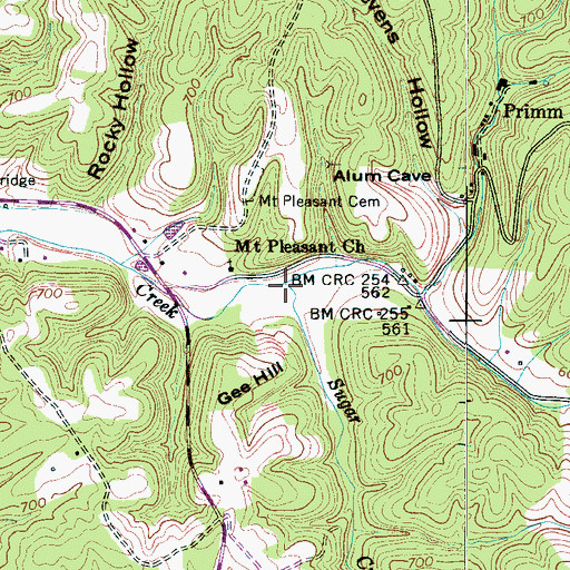 Topographic Map of Sugar Creek, TN