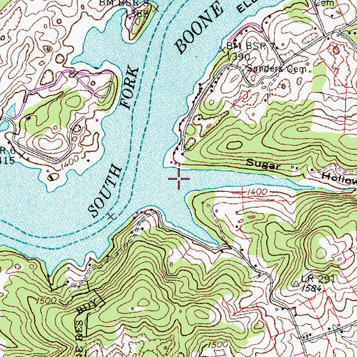 Topographic Map of Sugar Hollow, TN