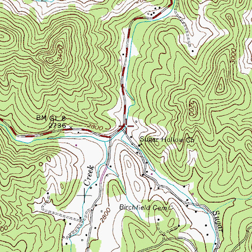 Topographic Map of Sugar Hollow Creek, TN