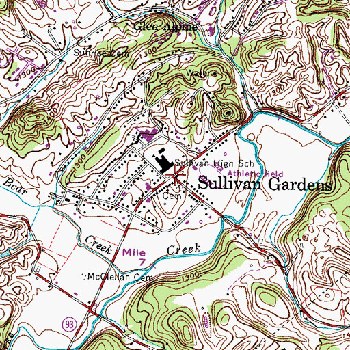 Topographic Map of Sullivan Gardens, TN