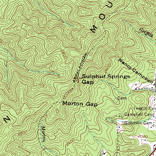 Topographic Map of Sulphur Springs Gap, TN