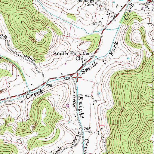 Topographic Map of Sunset Creek, TN