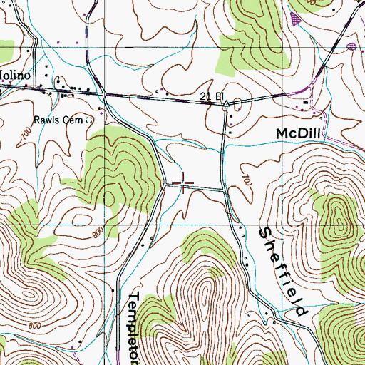 Topographic Map of Templeton Hollow, TN