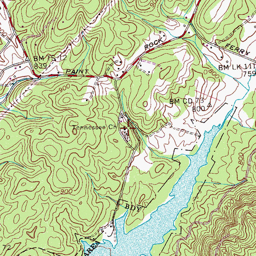Topographic Map of Tennessee Church, TN