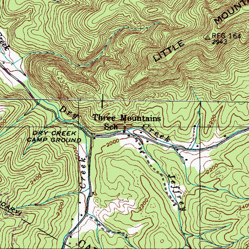 Topographic Map of Three Mountains School, TN