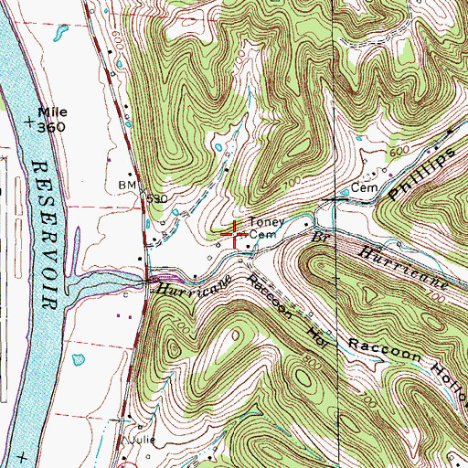 Topographic Map of Toney Cemetery, TN