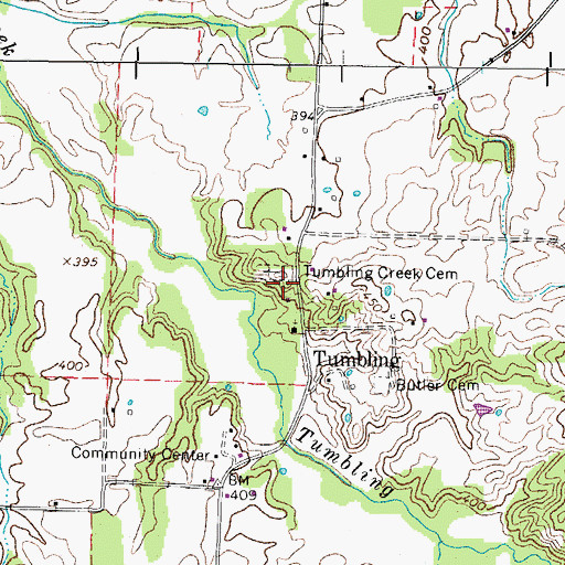 Topographic Map of Tumbling Creek Cemetery, TN