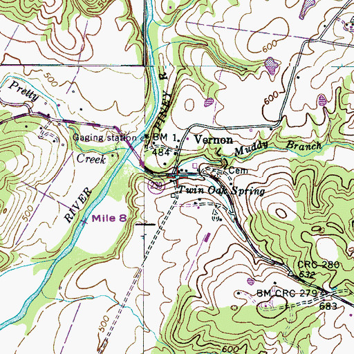 Topographic Map of Twin Oak Spring, TN