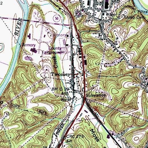 Topographic Map of Twomey, TN