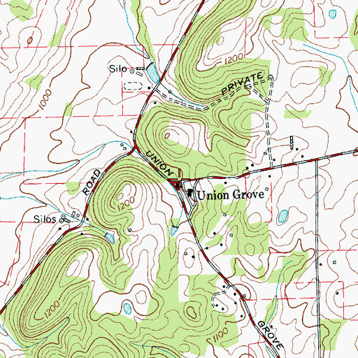 Topographic Map of Union Grove, TN