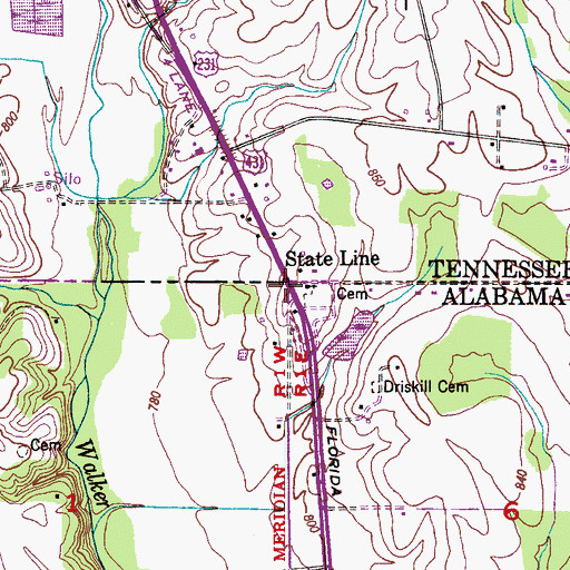 Topographic Map of State Line, AL