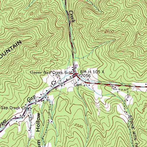 Topographic Map of Upper Gap Creek School, TN