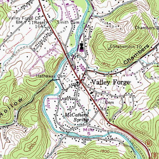 Topographic Map of Valley Forge, TN