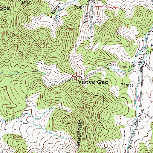 Topographic Map of Vance Gap, TN