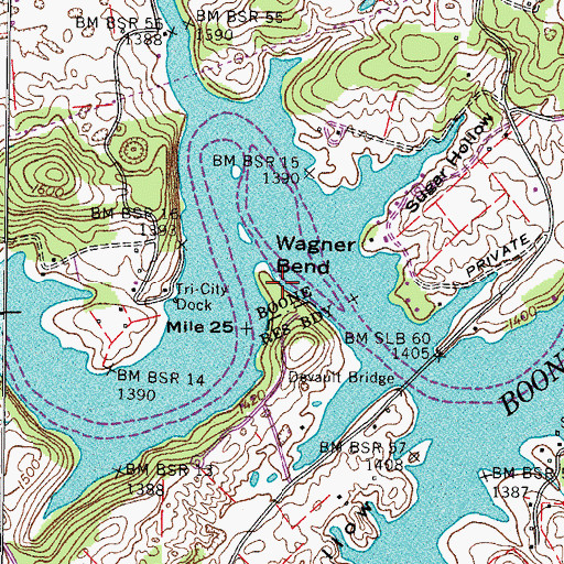 Topographic Map of Wagner Bend, TN